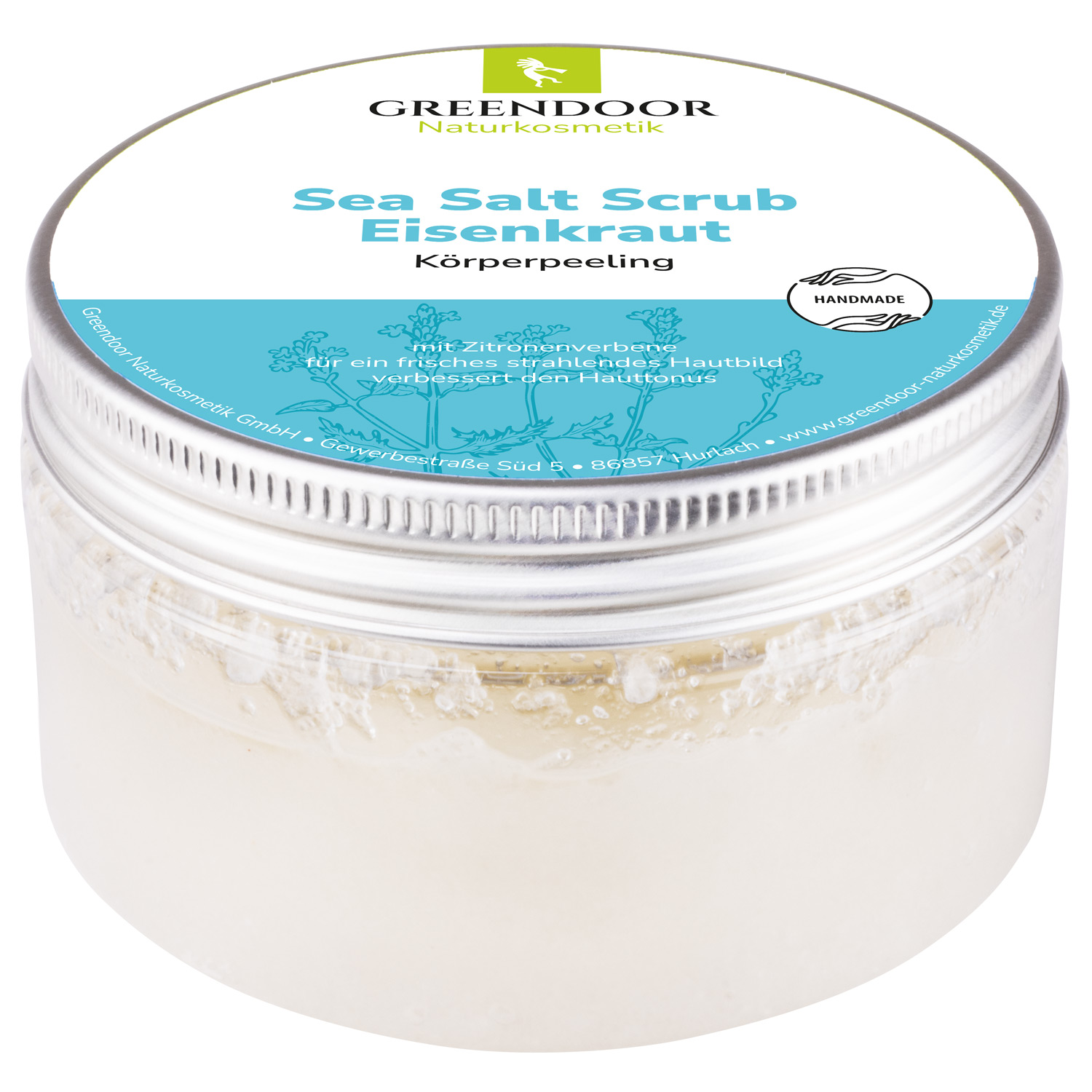 Sea Salt Scrub Eisenkraut, veganes zitroniges Körperpeeling ohne Mikroplastik, 280g