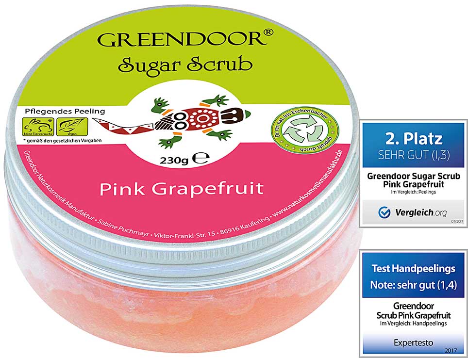 Zweite Wahl: Sugar Scrub Pink Grapefruit 230g, Körperpeeling vegan, ohne Mikroplastik