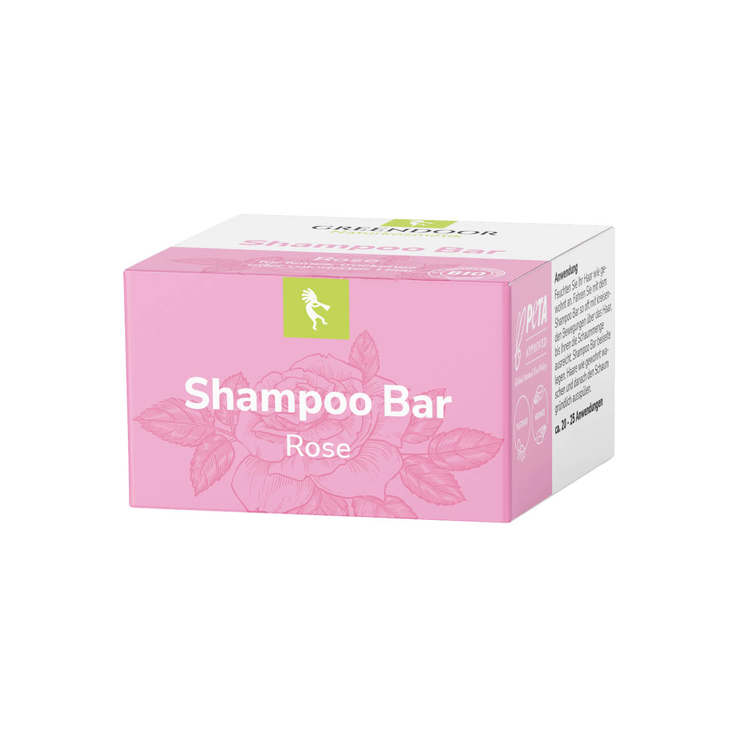 Veganer Shampoo Bar Rose 75g, solid Shampoo ohne Sufate, mit rosa Kristallsalz