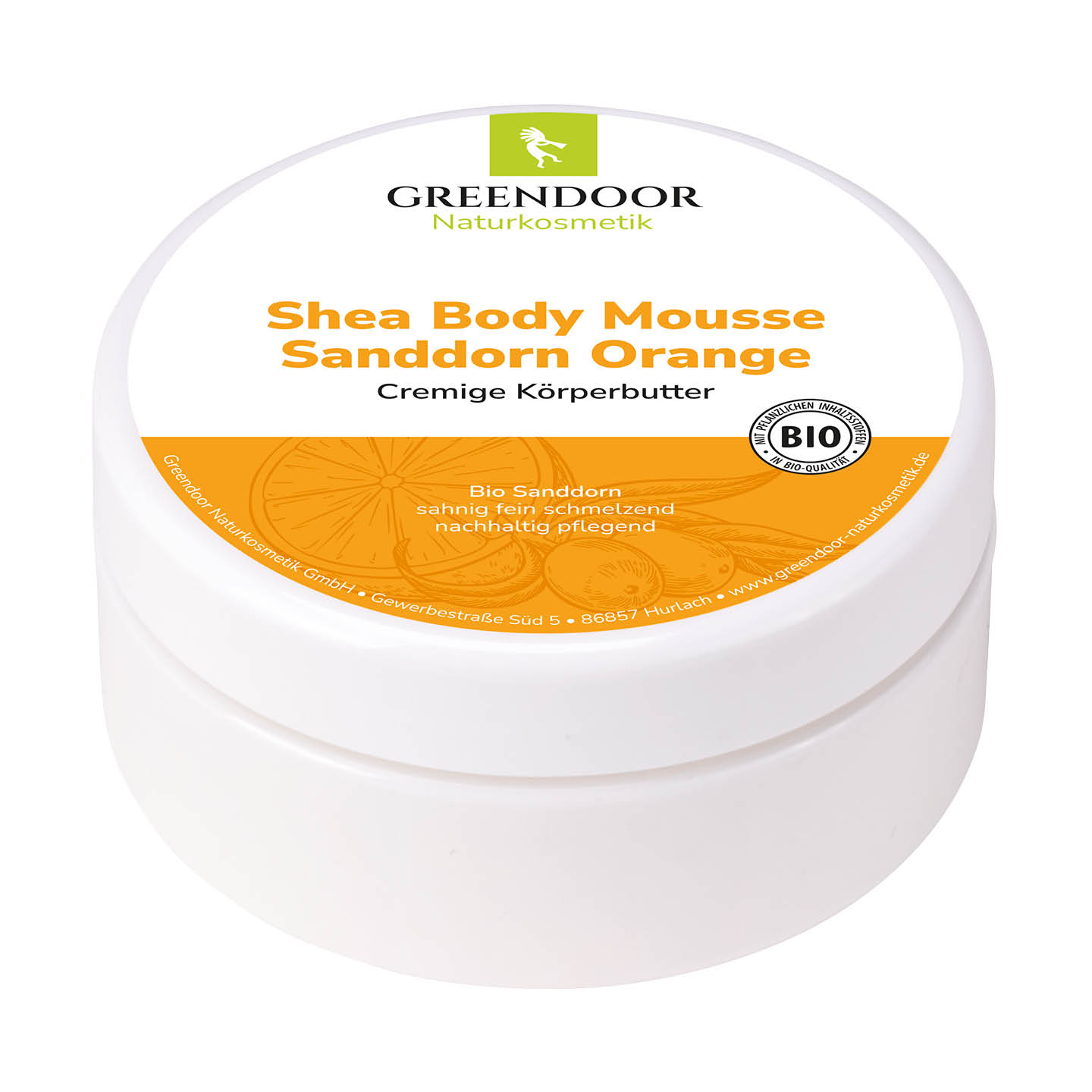 Shea Body Mousse Sanddorn Orange 200ml, vegane Körperbutter, reine Natur, wasserfrei