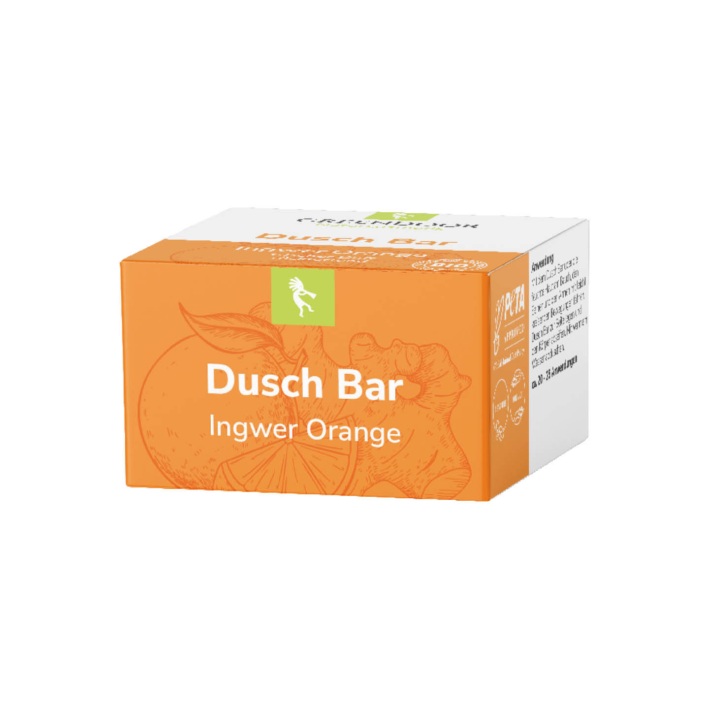 Dusch Bar Ingwer Orange ohne Sulfate, Solid Bar mit Ingwer Extrakt, 75g