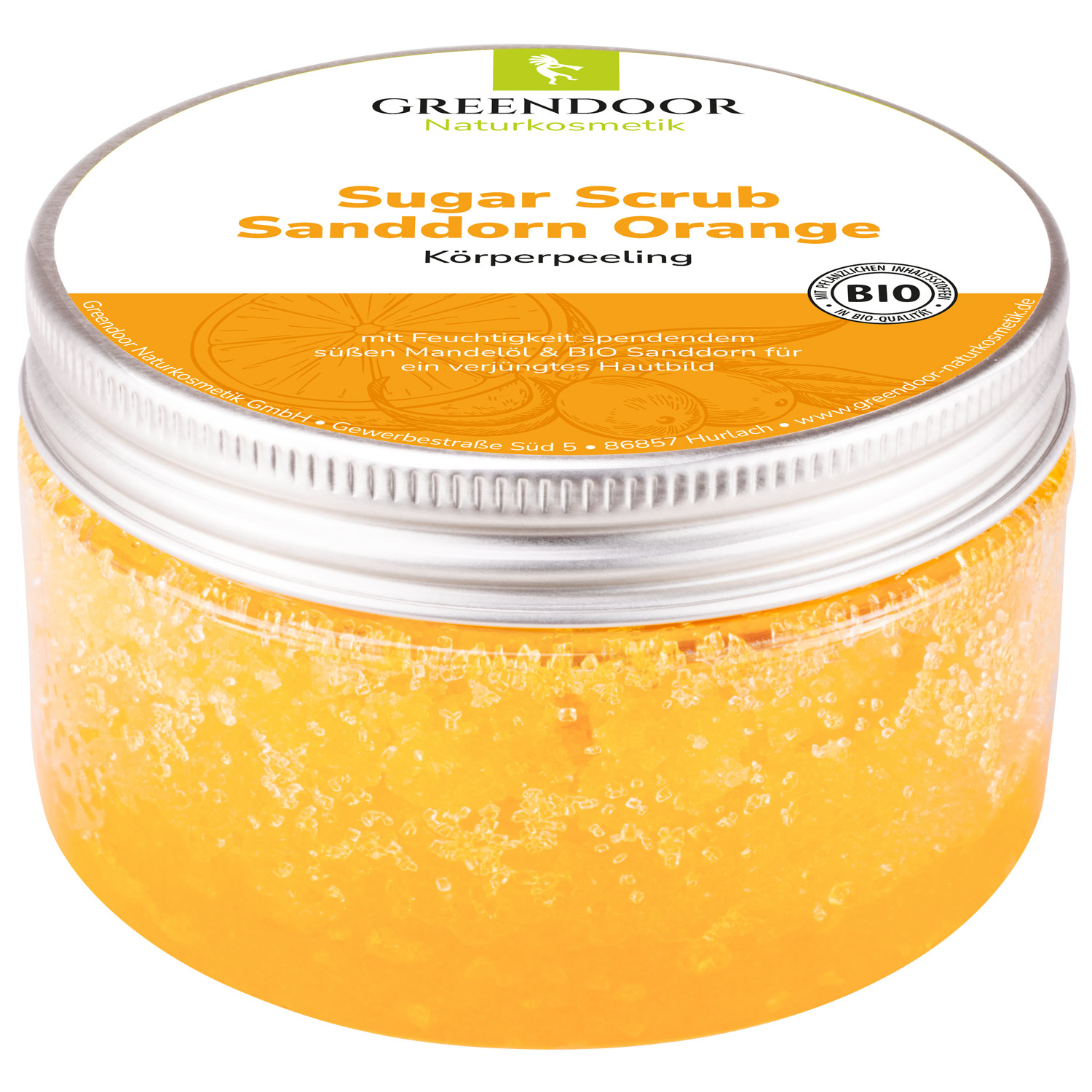 Sugar Scrub Sanddorn Orange, veganes Körperpeeling ohne Mikroplastik, 230g